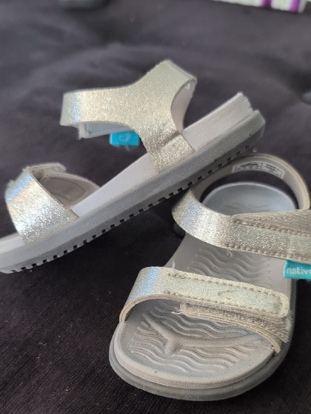 Native Kids Glitter Silver Velcro Sandals